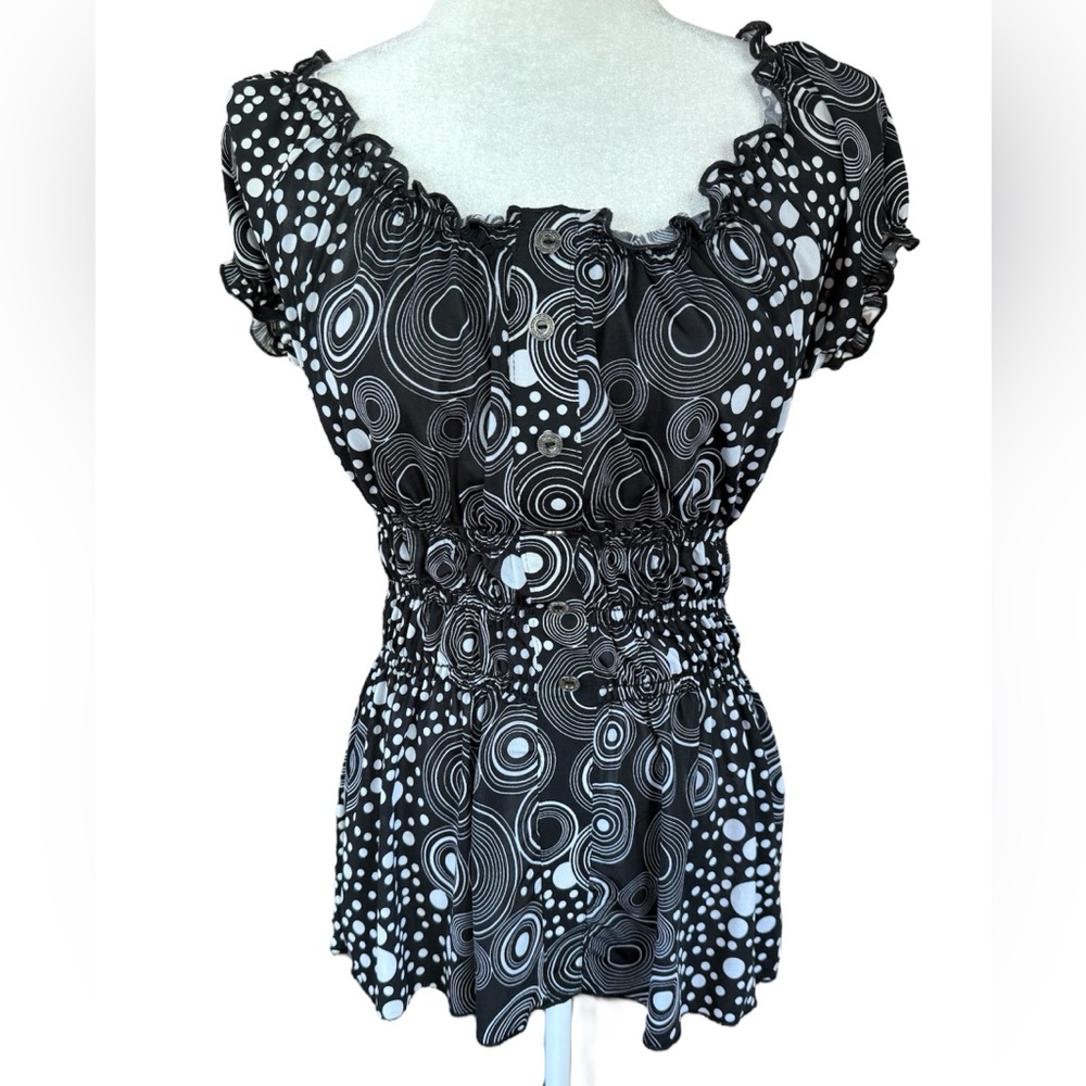 Michael Tyler Babydoll Retro Y2K Style Black and White Geometric Circles-‎ Small